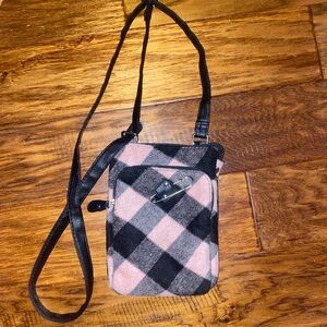 pink and black plaid small purse